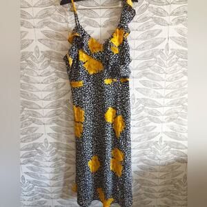 Modcloth Midi Dress Faux Wrap Floral Tulip Ruffles